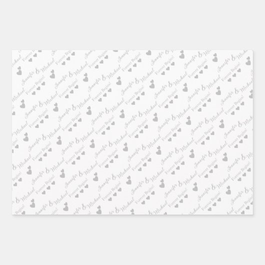 Personalisierte Braut, Groom Silver Hearts Couple Geschenkpapier Set (Vorderseite)