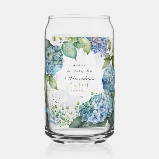 Personalisierte Brautdusche Blaue Hortensien Dosenglas (Vorderseite)