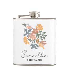 Personalisierte Brautjungfer-Blumen-Boho-Hochzeit Flachmann