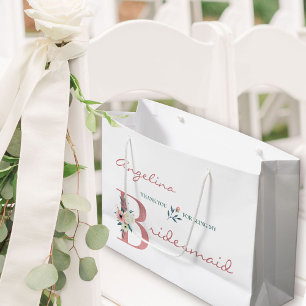 Personalisierte Brautjungfer Elegante Florale Dank Große Geschenktüte