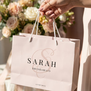 Personalisierte Brautjungfer mit rosa Monogramm Große Geschenktüte