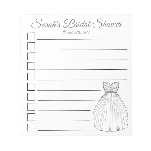 Personalisierte Brautparty-Hochzeitsliste Notizblock (Vorderseite)