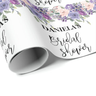 Personalisierte Brautparty Violette Blumen  Geschenkpapier