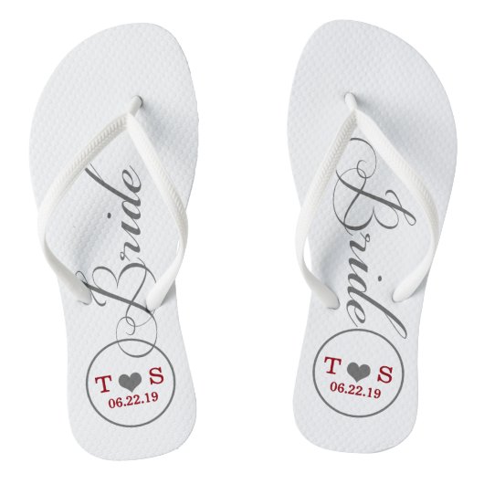 Personalisierte Bridal (grau/rot) Badesandalen (Fußbett)