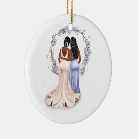 Personalisierte Bride & Bridesmaid Weihnachtsschmu Keramik Ornament (Rechts)
