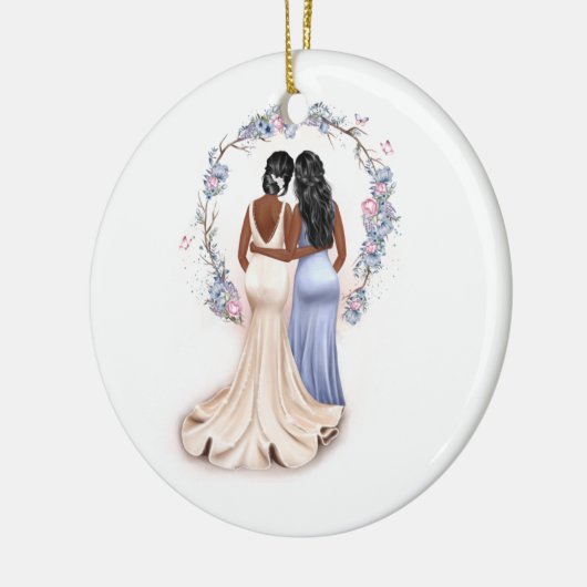 Personalisierte Bride & Bridesmaid Weihnachtsschmu Keramik Ornament (Links)