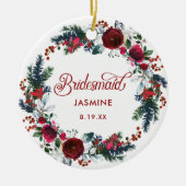 Personalisierte Bridesmaid Gift Holiday Floral Wre Keramik Ornament (Vorne)