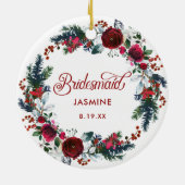 Personalisierte Bridesmaid Gift Holiday Floral Wre Keramik Ornament (Hinten)