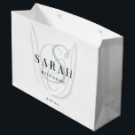 Personalisierte Bridesmaid Große Geschenktüte<br><div class="desc">Diese niedliche personalisierte Geschenktasche mit Bräunungsgeschenk enthält den Namen der personalisierten Brautjungfrau,  die kalligraphische Monografie in schlauer grüner Farbe und das Hochzeitdatum. Ändern Sie den Hintergrund und die Schriftart-Farben ganz einfach,  wenn Sie möchten.</div>