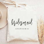 Personalisierte Bridesmaid-Handschreibschrift Tragetasche<br><div class="desc">Diese einfache,  elegante Totentasche enthält das Wort "Brautjungfrau" in der handgeschriebenen Handschrift aus Holzkohle. Personalisieren Sie es mit ihrem Namen in serifenlosen Schriftart. Macht ein perfektes Brautjunggeschenk!</div>