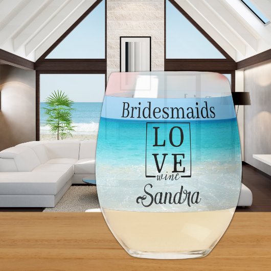 Personalisierte Bridesmaid-Liebe Tropical Beach Weinglas Ohne Stiel