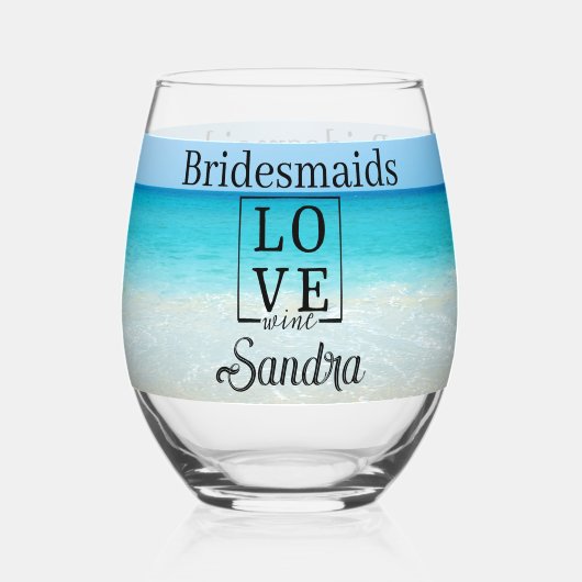 Personalisierte Bridesmaid-Liebe Tropical Beach Weinglas Ohne Stiel (Rückseite)