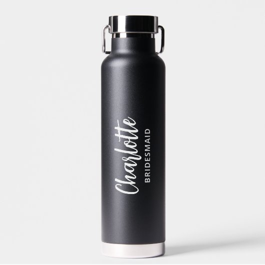Personalisierte Bridesmaid Name Script Black Weddi Trinkflasche (Vorne)