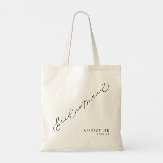 Personalisierte Bridesmaid Niedlich Script Tote Ba Tragetasche (Rückseite)