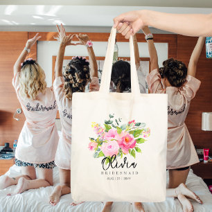 Personalisierte Bridesmaid-Tasche   Rosa Blume Tragetasche