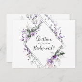 Personalisierte Bridesmaid-Vorschlag Floral Lila Einladungspostkarte (Vorne/Hinten)