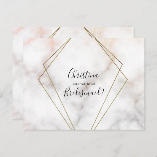 Personalisierte Bridesmaid-Vorschlag Marmor-Rose G Einladungspostkarte (Vorne/Hinten)