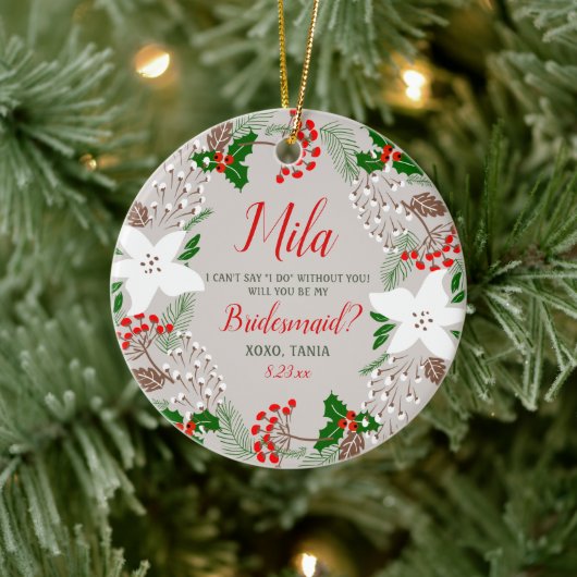 Personalisierte Bridesmaid Vorschlag Weihnachten Keramik Ornament (Baum)