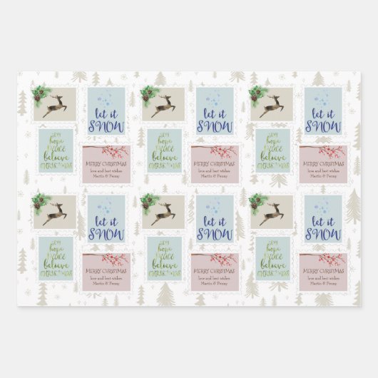 Personalisierte Briefmarke und Pine Tree Doodle Geschenkpapier Set (Vorderseite)