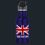 Personalisierte britische edelstahlflasche<br><div class="desc">Personalisierte britische Wasserflaschen des rostfreien Stahls der Gewerkschafts-Jackflagge. Kundenspezifische glänzende Metallwasserflasche in vielen Farben. Groß für Sportteams und Tätigkeiten im Freien. IE-Basketball, -baseball, -fußball, -tennis, -fußball, -volleyball, -c$wandern, -c$gehen, -Camping, -betrieb, -bahn und -feld etc. personifizieren mit Ihrem eigenen Namen, Jerseyzahl, Initialen oder Slogan in den großen Buchstaben. Coole moderne Typografie....</div>