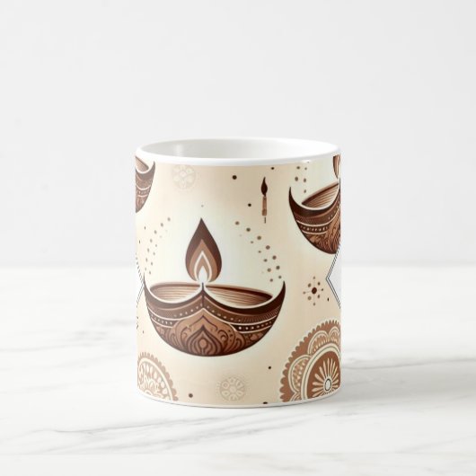 Personalisierte Bronze & Gold Diwali Diyas & Rango Kaffeetasse (Mittel)