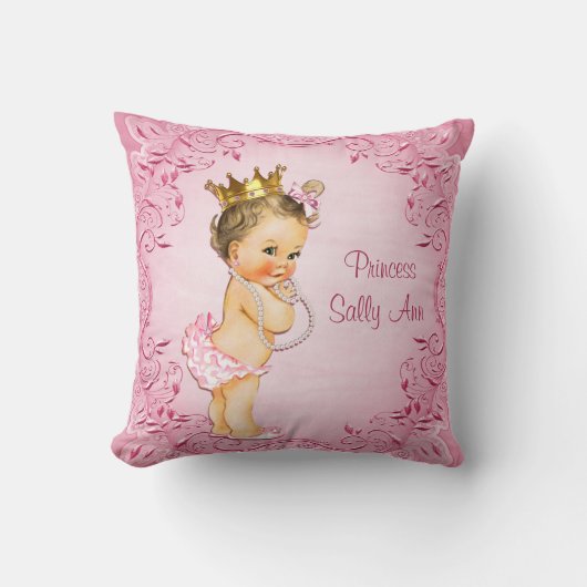 Personalisierte brünette Prinzessin Glamorous Pink Kissen (Vorderseite)