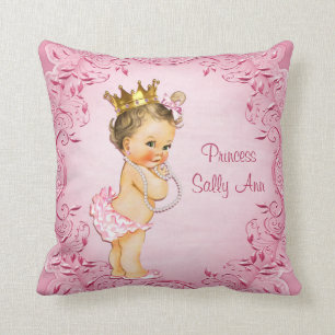 Personalisierte brünette Prinzessin Glamorous Pink Kissen