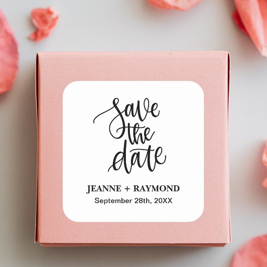 Personalisierte Brush Letters Save the Date Hochze Quadratischer Aufkleber