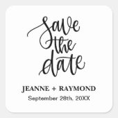 Personalisierte Brush Letters Save the Date Hochze Quadratischer Aufkleber (Vorderseite)