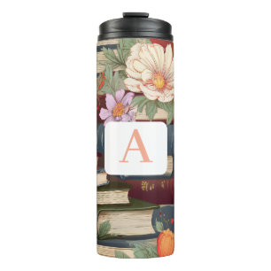 Personalisierte Bücher und Blume mit Monogramm Thermosbecher