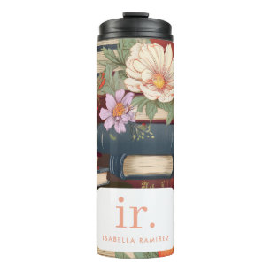 Personalisierte Bücher und Blume mit Name und Mono Thermosbecher