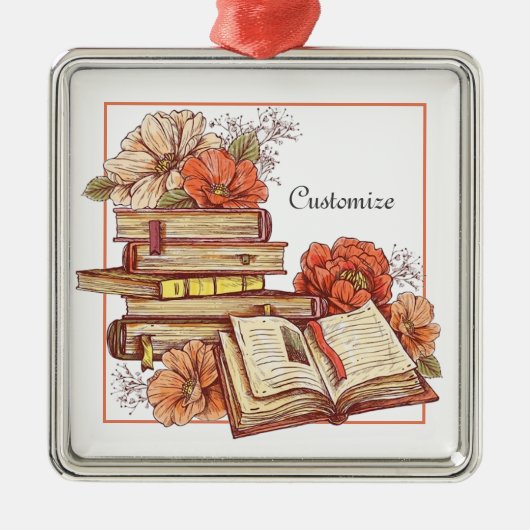 Personalisierte Bücher und Blume Ornament Aus Metall (Vorne)