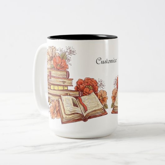 Personalisierte Bücher und Blume Zweifarbige Tasse (Vorderseite Links)