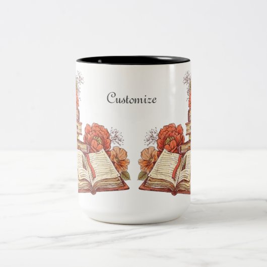 Personalisierte Bücher und Blume Zweifarbige Tasse (Mittel)