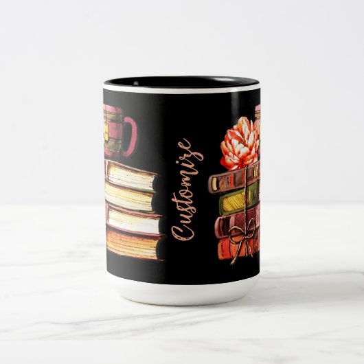 Personalisierte Bücher und Tee Zweifarbige Tasse (Mittel)