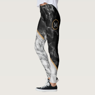 Personalisierte Buchstaben-Leggings Schwarz Weiß M Leggings