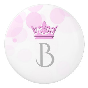 Personalisierte Buchstabenknöpfe Pink Crown & Dots Keramikknauf