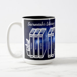Personalisierte Buchtitel Bibliothek Blaugalaxie Zweifarbige Tasse