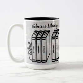 Personalisierte Buchtitel Bibliothek Pearl White Zweifarbige Tasse