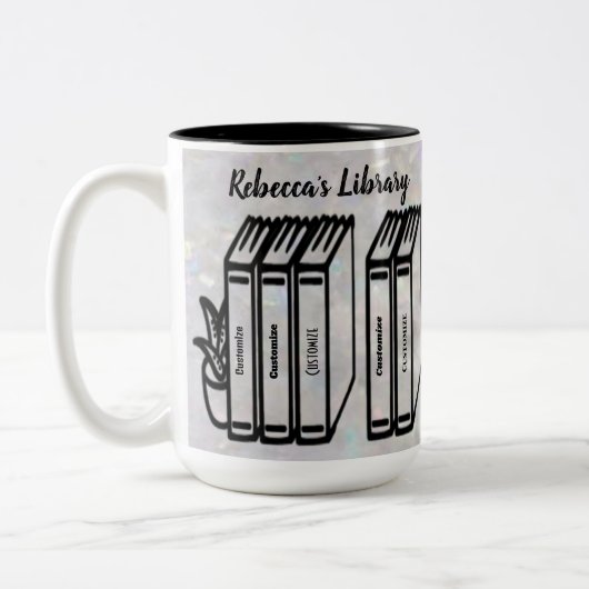 Personalisierte Buchtitel Bibliothek Pearl White Zweifarbige Tasse (Links)