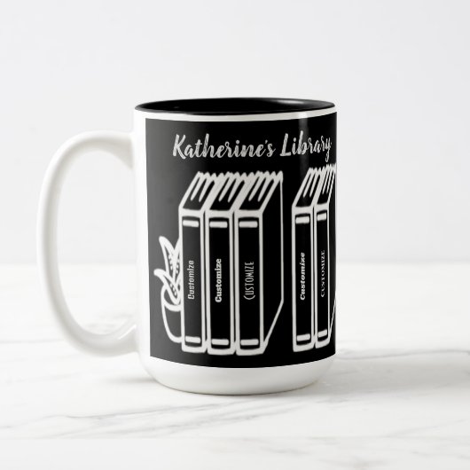 Personalisierte Buchtitel Schwarz Zweifarbige Tasse (Links)