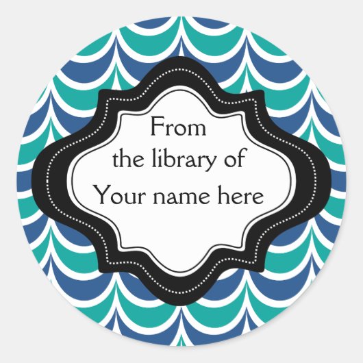 Personalisierte Buchzeichen|Blaue Streifen Runder Aufkleber (Vorderseite)