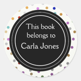 Personalisierte Buchzeichen - Farbige Punkte Runder Aufkleber
