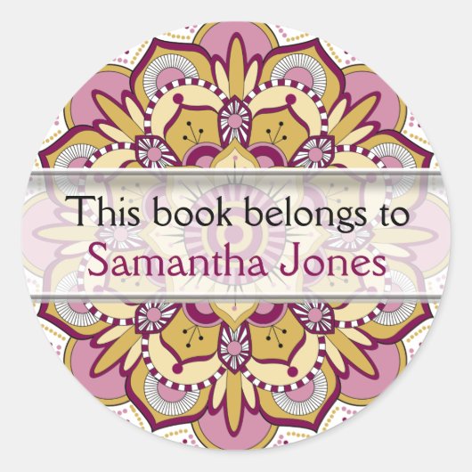 Personalisierte Buchzeichen | Pink Mandala Pattern Runder Aufkleber (Vorderseite)