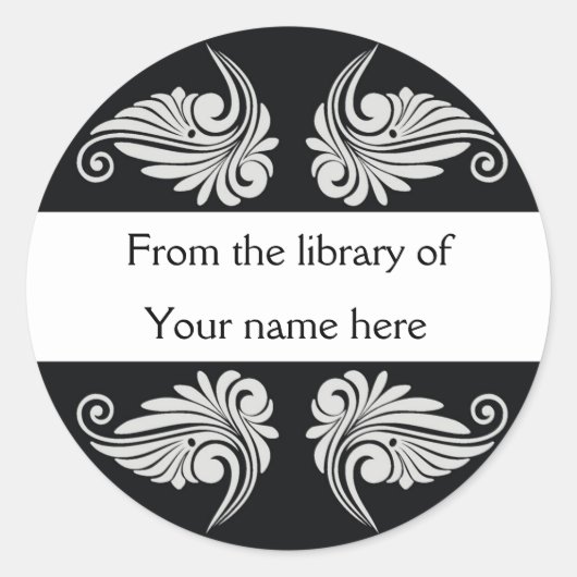 PERSONALISIERTE BUCHZEICHEN - SCHNÖRKEL RUNDER AUFKLEBER (Vorderseite)