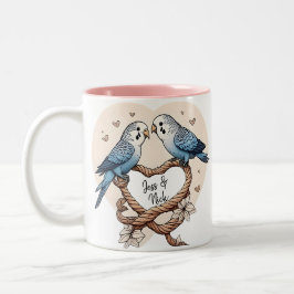 Personalisierte Budgie Couple Heart Rope Tasse