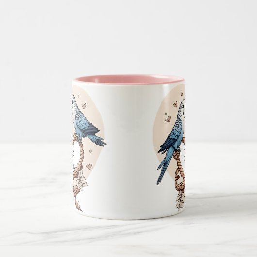 Personalisierte Budgie Couple Heart Rope Tasse (Mittel)