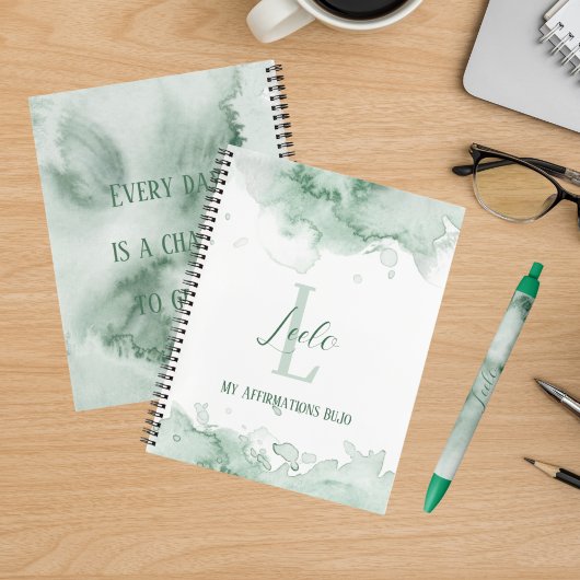 Personalisierte Bujo Green Watercolor Affirmations Notizblock