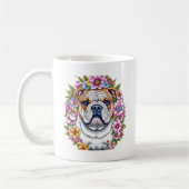 Personalisierte Bulldog und Whimsikäre Blume Kaffeetasse (Links)