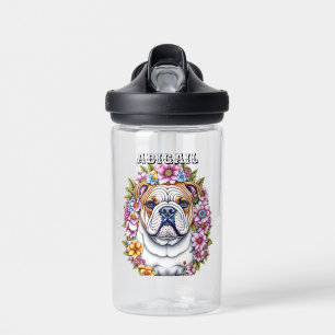 Personalisierte Bulldog und Whimsikäre Blume Trinkflasche